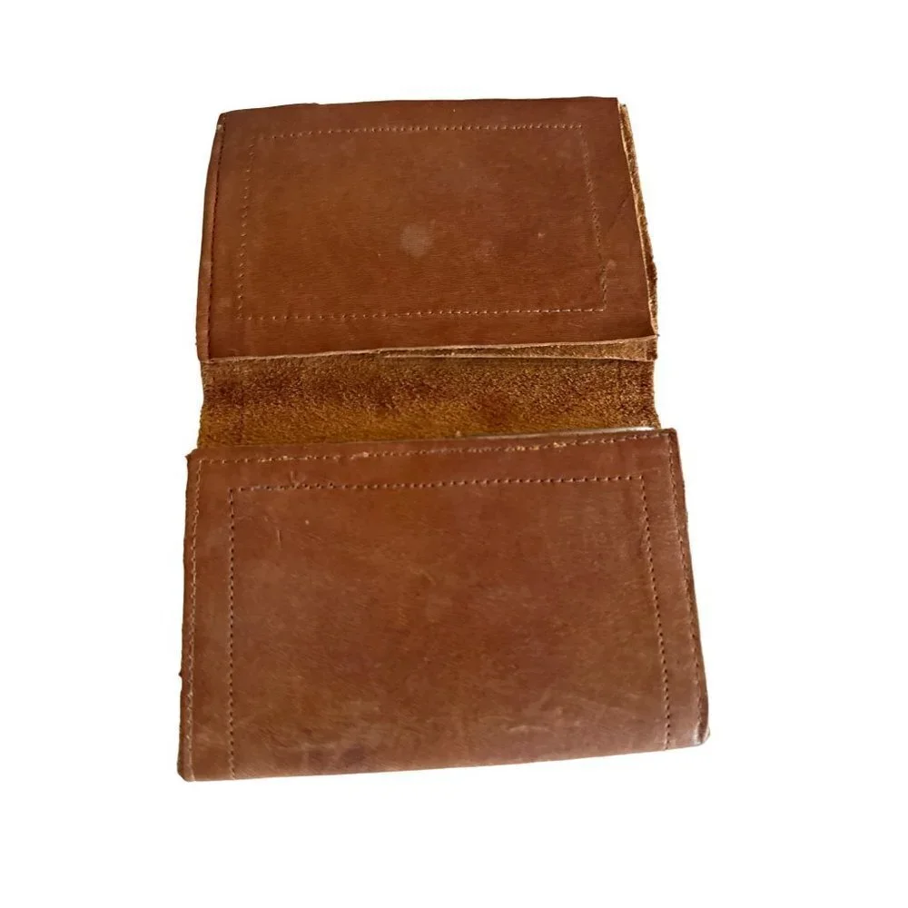 Trifold Wallet Brown Leather Minimalist Rugged ID‎ Window Card Slots